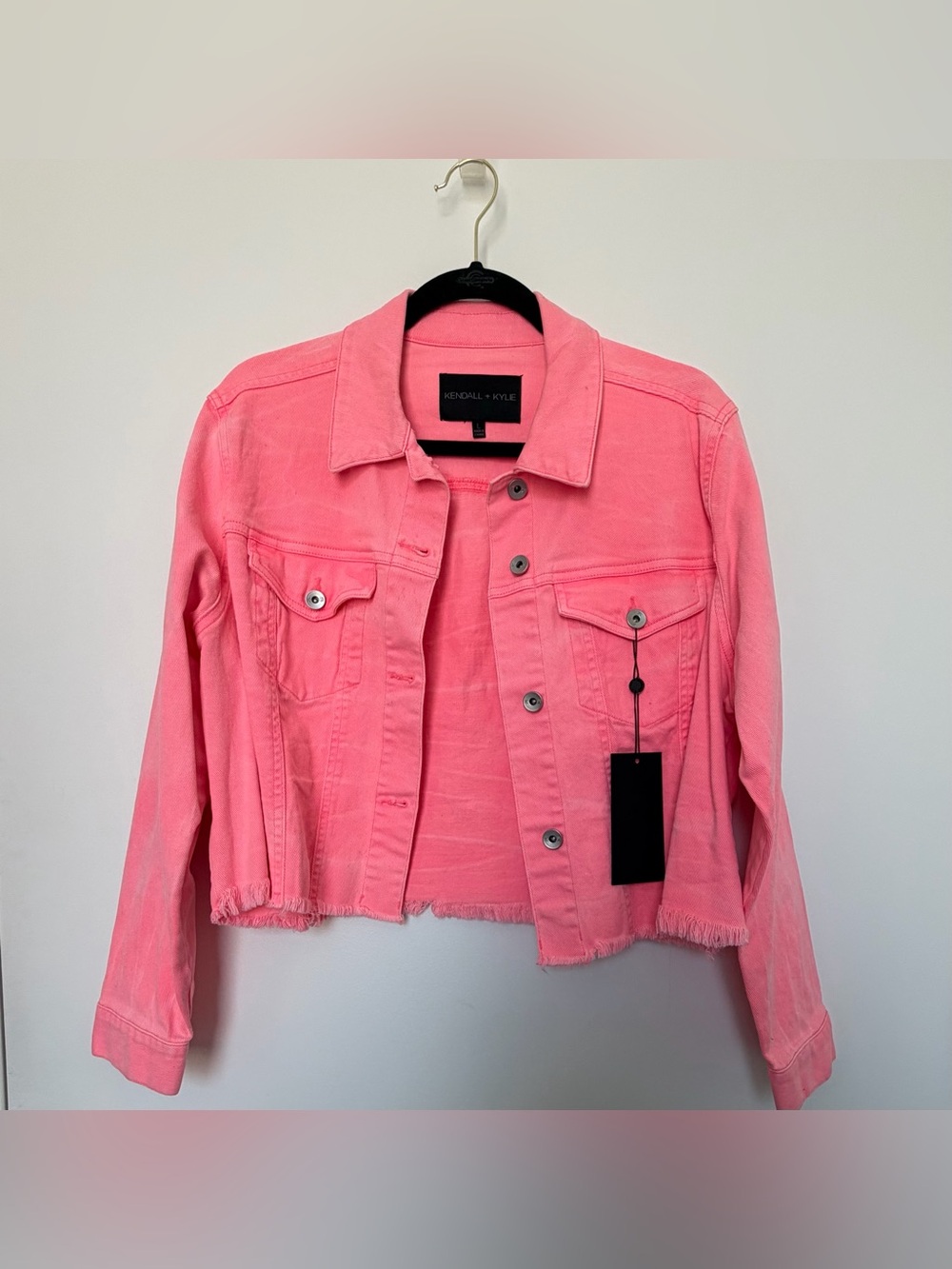Kendall & Kylie Coral Pink Cropped Denim Jacket